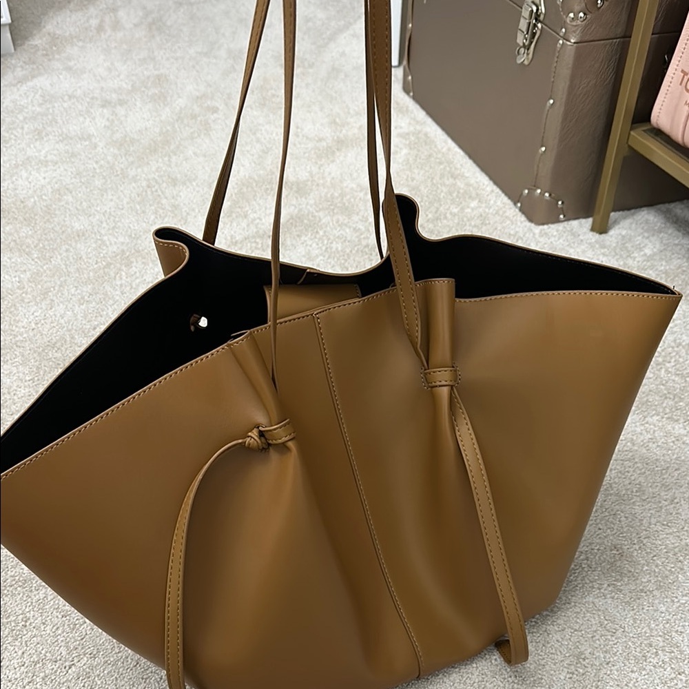 Elegant Tie Brown Faux Leather Tote Bag